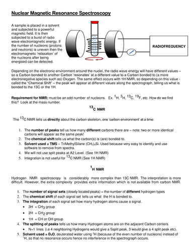 Carbon & Proton NMR Summary Sheet