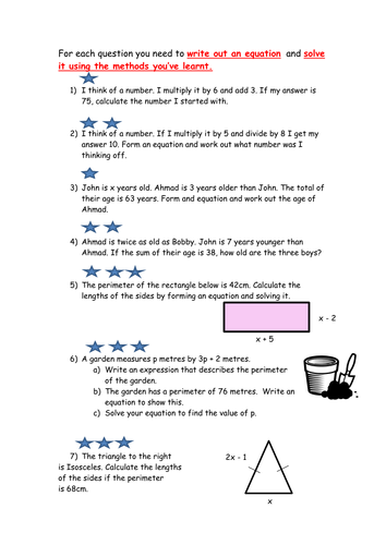 Forming And Solving Equations By Seemkrish Teaching Resources Tes