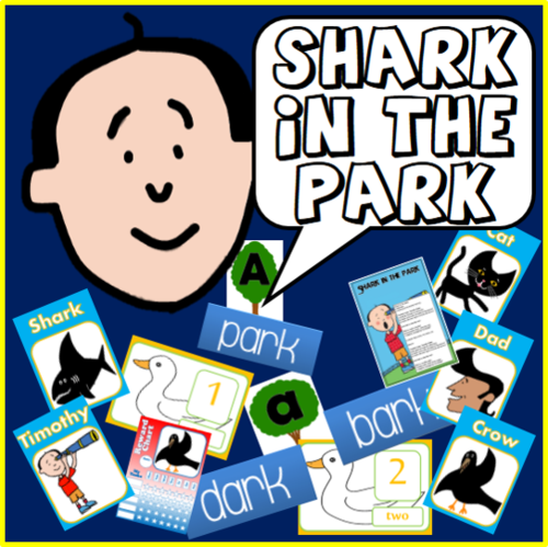 SHARK IN THE PARK STORY TEACHING RESOURCES LITERACY READING EYFS KS 1-2