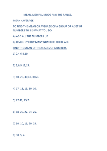 Mean, Median, Mode and the Range