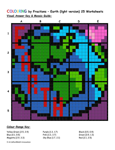 Fractions of the Earth (Light Version) - Collaborative Colouring Math Mosaic