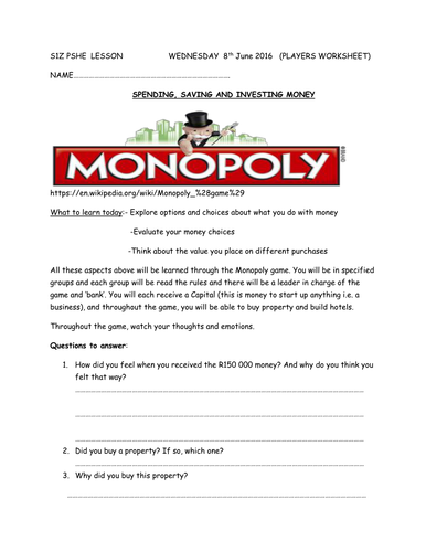 Learning the value of money using the Monopoly Game