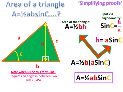 Area of a Triangle, 0.5absinC, proof. Poster (Simplifying proofs series)