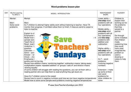 Word Problems KS2 Worksheets, Lesson Plans, PowerPoint and Model/Answer Frame Worksheet