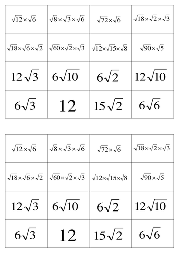 Surds (matching activity)