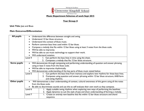 Jazz and Blues Scheme of Work