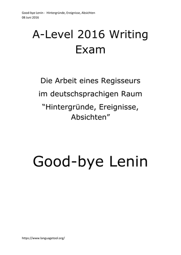A2 German Writing Cultural Topic Good-bye Lenin und die DDR