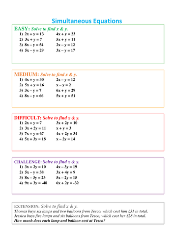 Simultaneous Equations - Differentiated