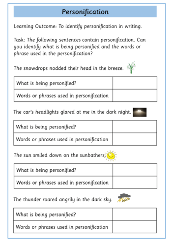 Personification - Set of 16 Worksheets by - UK Teaching Resources - TES