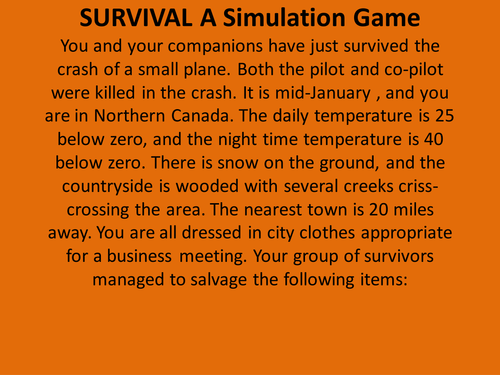 Survival simulation activity