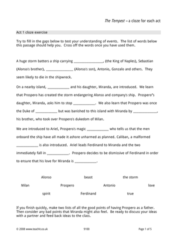 Complete Tempest Scheme of Work and Lessons