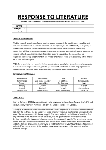 CONNECTIVES AND IDENTIFYING LANGUAGE FEATURES - HEART OF DARKNESS