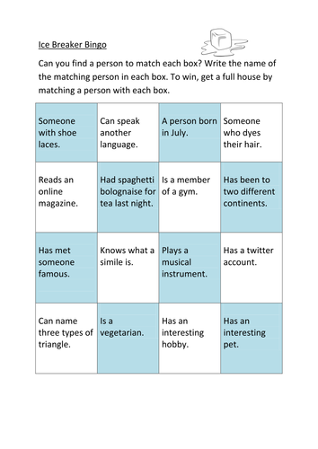 Starter Ice Breaker Bingo