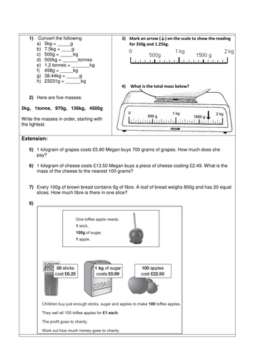 ks2 converting weight word problems past sats