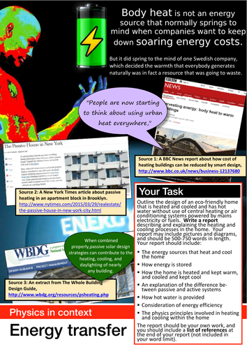 Physics in context tasks - AQA P1 (2012 spec) content 