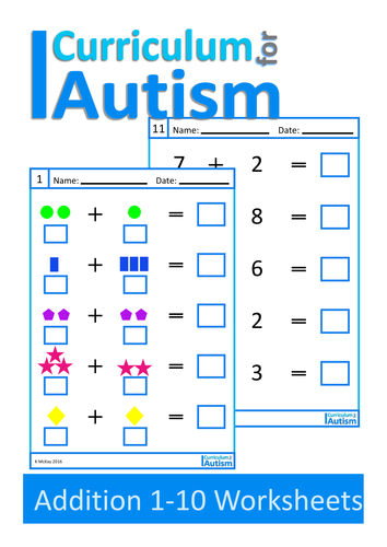 Worksheets Special Ed Worksheets addition 1 10 worksheets autism special education by preview resource