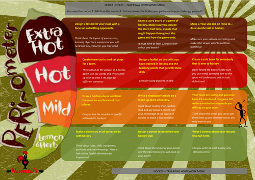 Nando's menu hockey homework KS3