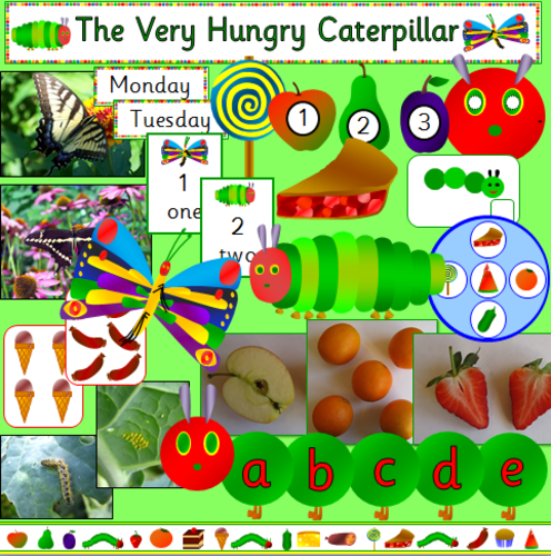 The Very Hungry Caterpillar story telling pack including calendar, games and activities + life cycle