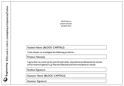 BTEC Level 2 First Award in Engineering - Unit 2 Product Investigation - Assessment booklet