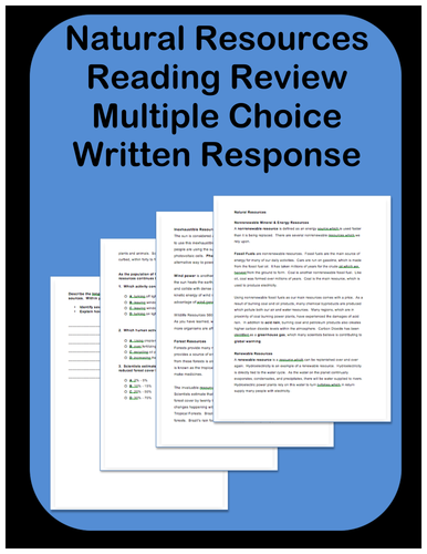 Natural Resources Passages And Questions By Stemcenter