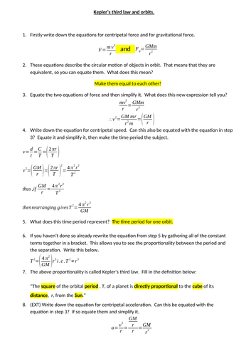Deriving Kepler's 3rd law by mrdenneyteacher - Teaching Resources - Tes
