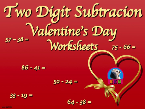 Two Digit Subtraction Worksheets II - Valentine's Day Themed - Horizontal