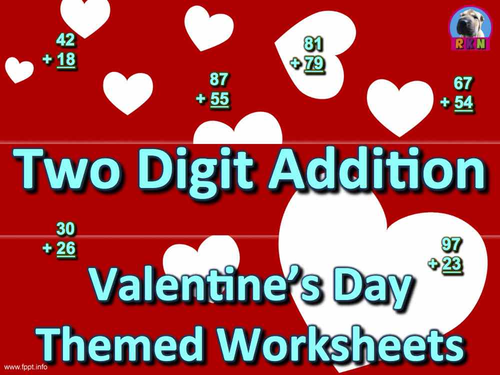 Two Digit Addition - Valentine's Day Themed Worksheets - Vertical
