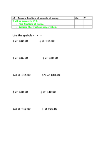 Year 2 greater depth compare fractions