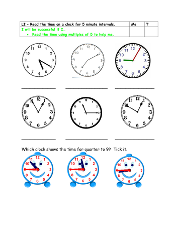 Year 2 greater depth - 5minute interval clocks