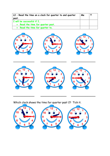 Year 2 at the standard - quarter to/past clocks