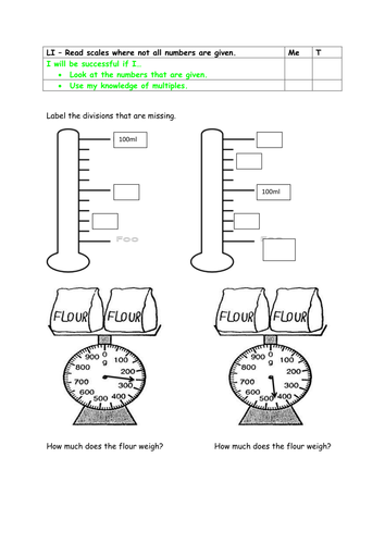 Year 2 greater depth - reading scales with missing divisions