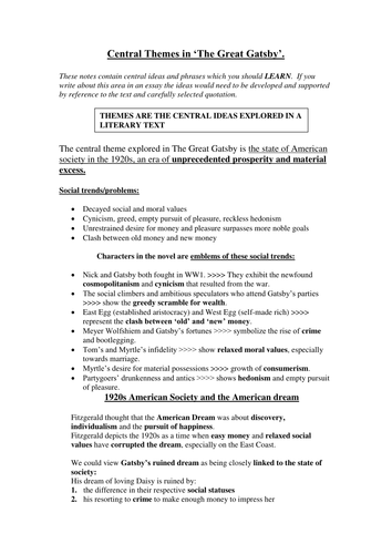 CCEA AS 2 - THE GREAT GATSBY REVISION MATERIALS