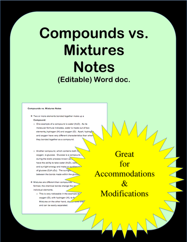 Compounds vs. Mixtures: Notes