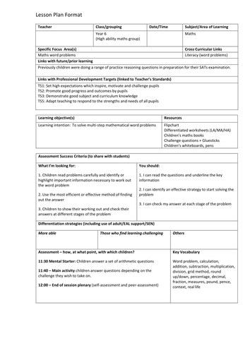 Year 6 - Solving Multi-Step Mathematical Word Problems (New Curriculum)