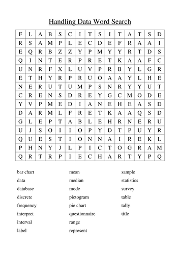 Handling Data Key Word Word search and answers