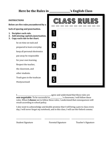 First Day of Class: Rules and Introduction (Powerpoint AND Activity)