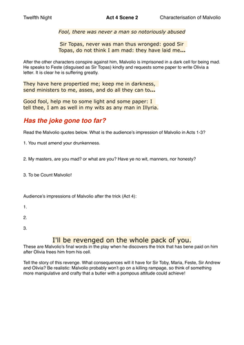 Malvolio - Twelfth Night Lesson KS3