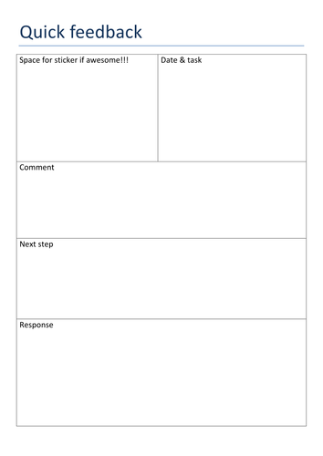 Quick feedback sheet for marking