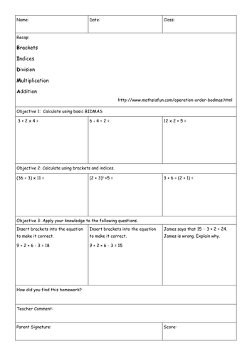 KS3 Written Calculations Homework Pack - Whole Unit (With Parental Engagement)