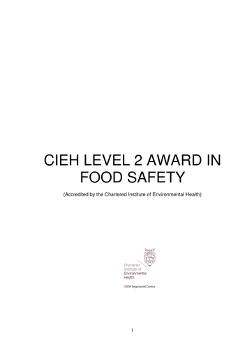 Food Safety Level 2 workbook with multiple choice quiz