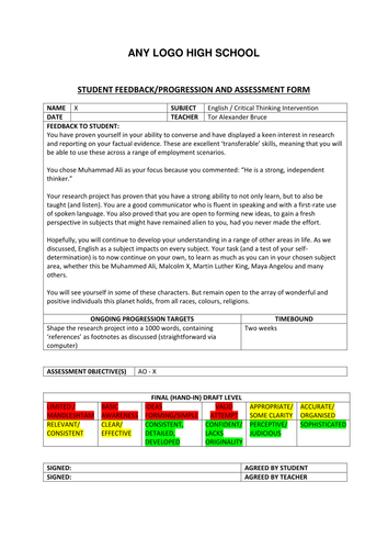 STUDENT FEEDBACK/ASSESSMENT - CONSISTENT THROUGHOUT YEAR - 12 STEP GRADING SYSTEM