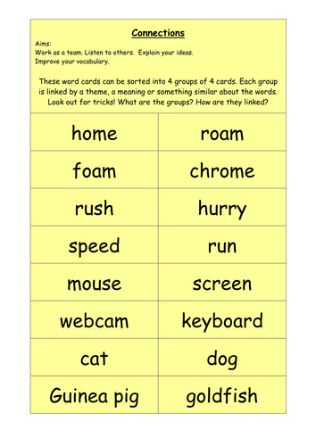 Connections vocabulary game