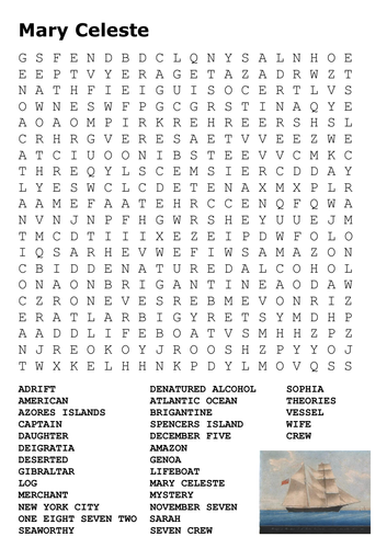 Mary Celeste Word Search