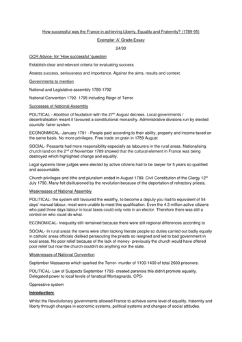 NEW OCR FRENCH REVOLUTION- How successful was France in achieving Liberty, Equality and Fraternity 