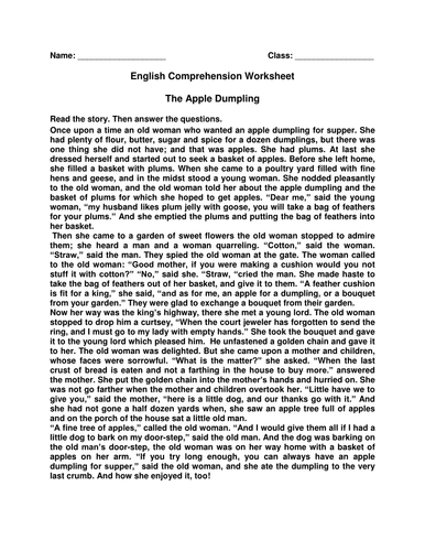 English Comprehension Worksheet