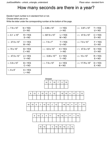 Place value - Is the number written in standard form or not? Decide yes or no, then decode the joke.