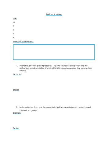 NEW AQA Paris Anthology Revision Sheet 