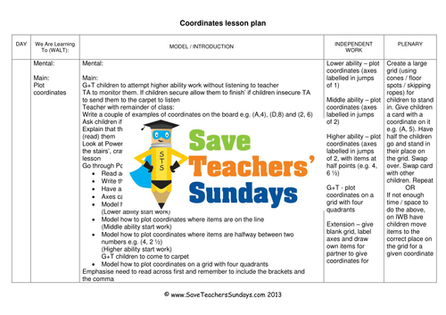 Coordinates KS2 Worksheets, Lesson Plans, PowerPoint and Plenary