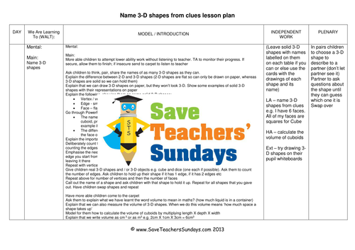 Guess the 3D Shape KS2 Worksheets, Lesson Plans and PowerPoint 