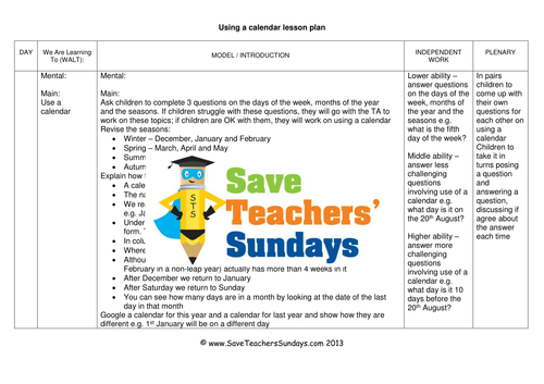 Calendar KS2 Worksheets, Lesson Plans and PowerPoint